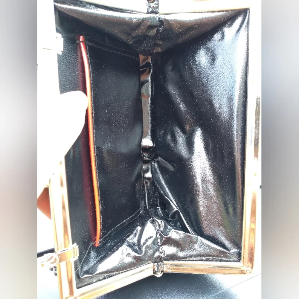 Vintage Black Evening Bag Purse, Silver Chain Strap, Hinged Opening, Clo… - Picture 8 of 13